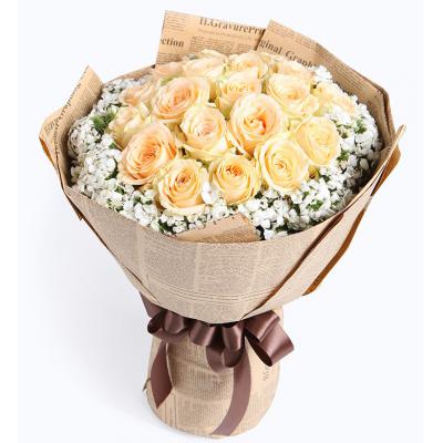 阳光海岸-19枝香槟玫瑰，白色石竹梅10枝