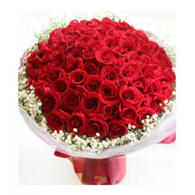 LOVE-99枝精品红玫瑰花束，满天星围绕