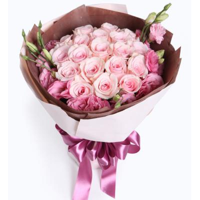 天使的心跳-粉佳人粉玫瑰19枝，粉色桔梗6枝