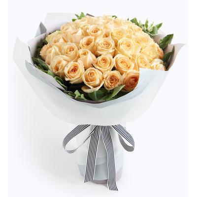 夏之物语-香槟玫瑰50枝，叶上花一扎