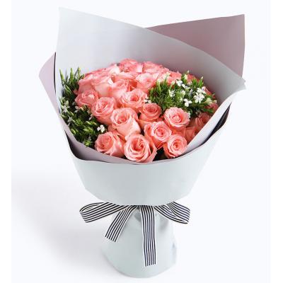 淳美之爱-戴安娜粉玫瑰33枝，白色相思梅5枝