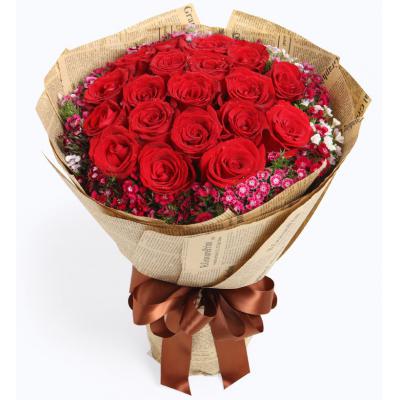 缘份天空-红玫瑰19枝，混色石竹梅15枝