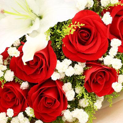 一心爱你-19朵红玫瑰加一支多头百合加满天星