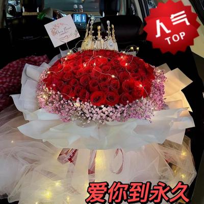 海枯石烂-99朵红玫瑰加满天星加彩灯
