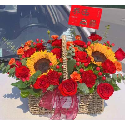 乔迁之喜-向日葵、红玫瑰、康乃馨、相思豆、尤加利