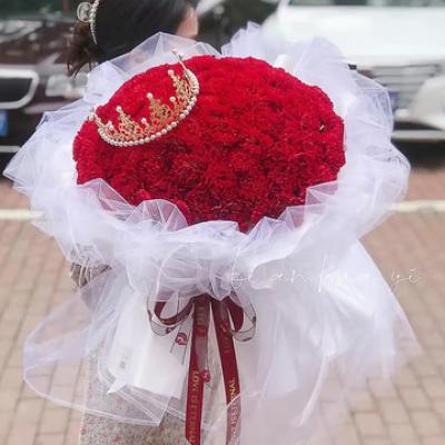  有你陪伴  99朵红色康乃馨，皇冠搭配