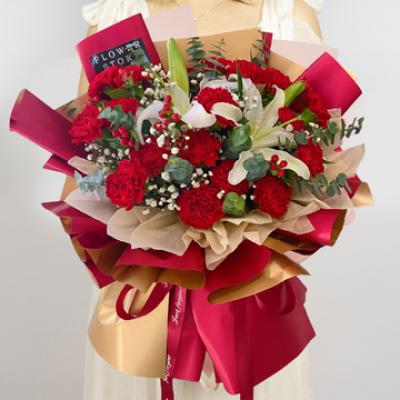 笑颜如花-19支红康加2支百合