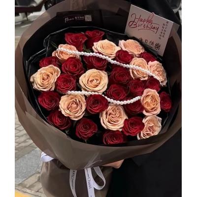 甜蜜暂放-23支红玫瑰.10支碎冰蓝玫瑰 珍珠