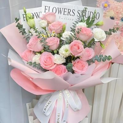 思念 - 11朵戴安娜，3支多头白桔梗，洋甘菊、尤加利搭配